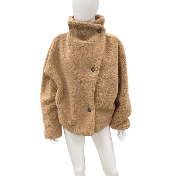 NWOT We The Free - Free People Jacket Women’s SZ L Izzy Wrap Teddy Sherpa Brown - Picture 1 of 5